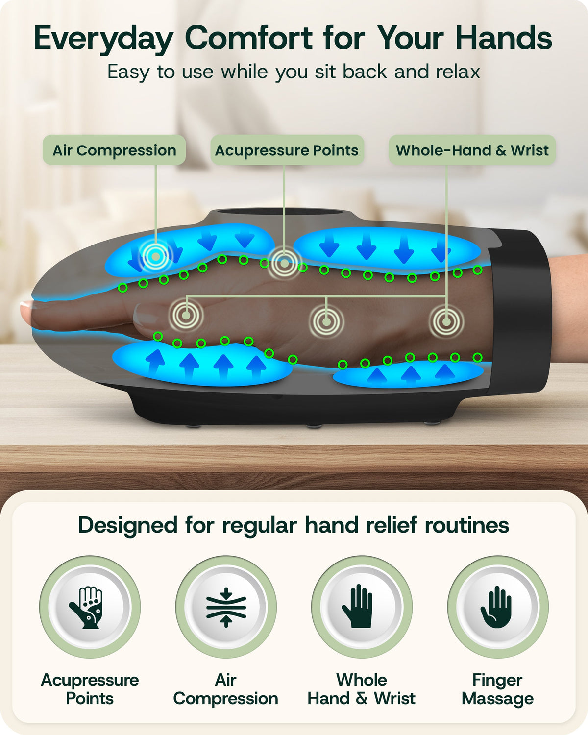 Lunix LX33 Red Light Hand Massager for Wrist and Hand Care, Charcoal Black
