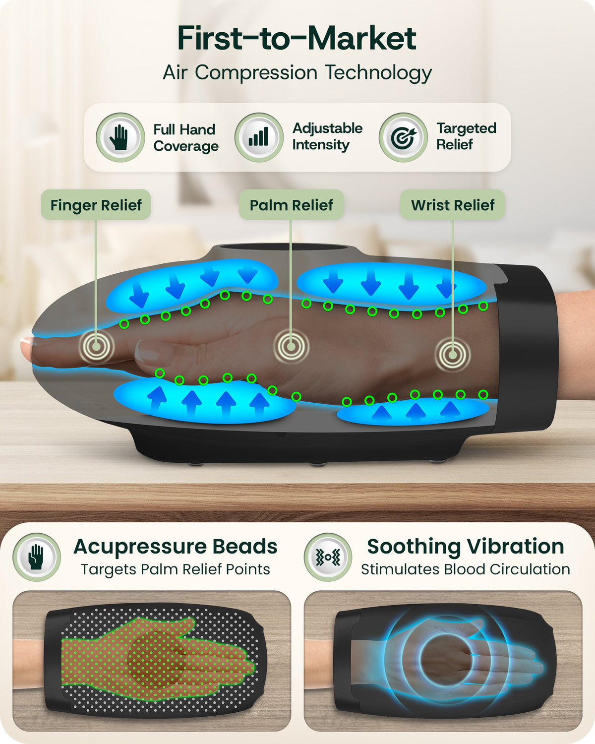 Lunix LX7 LCD Touchscreen Heated Air Compression Hand Massager, Charcoal Black