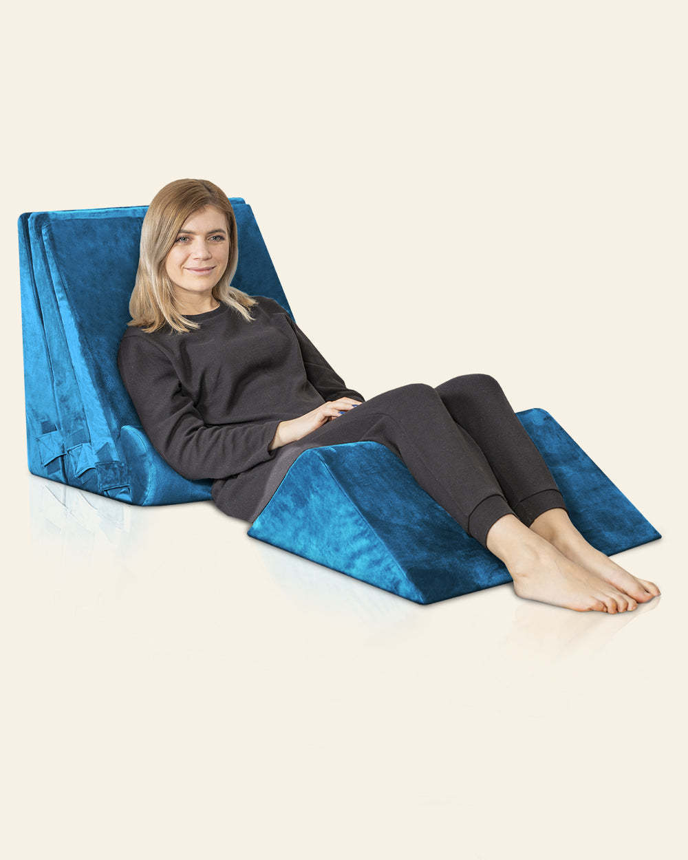 Lunix LX11 5-Piece Wedge Pillow Set for Back and Knee Rest, Ocean Blue