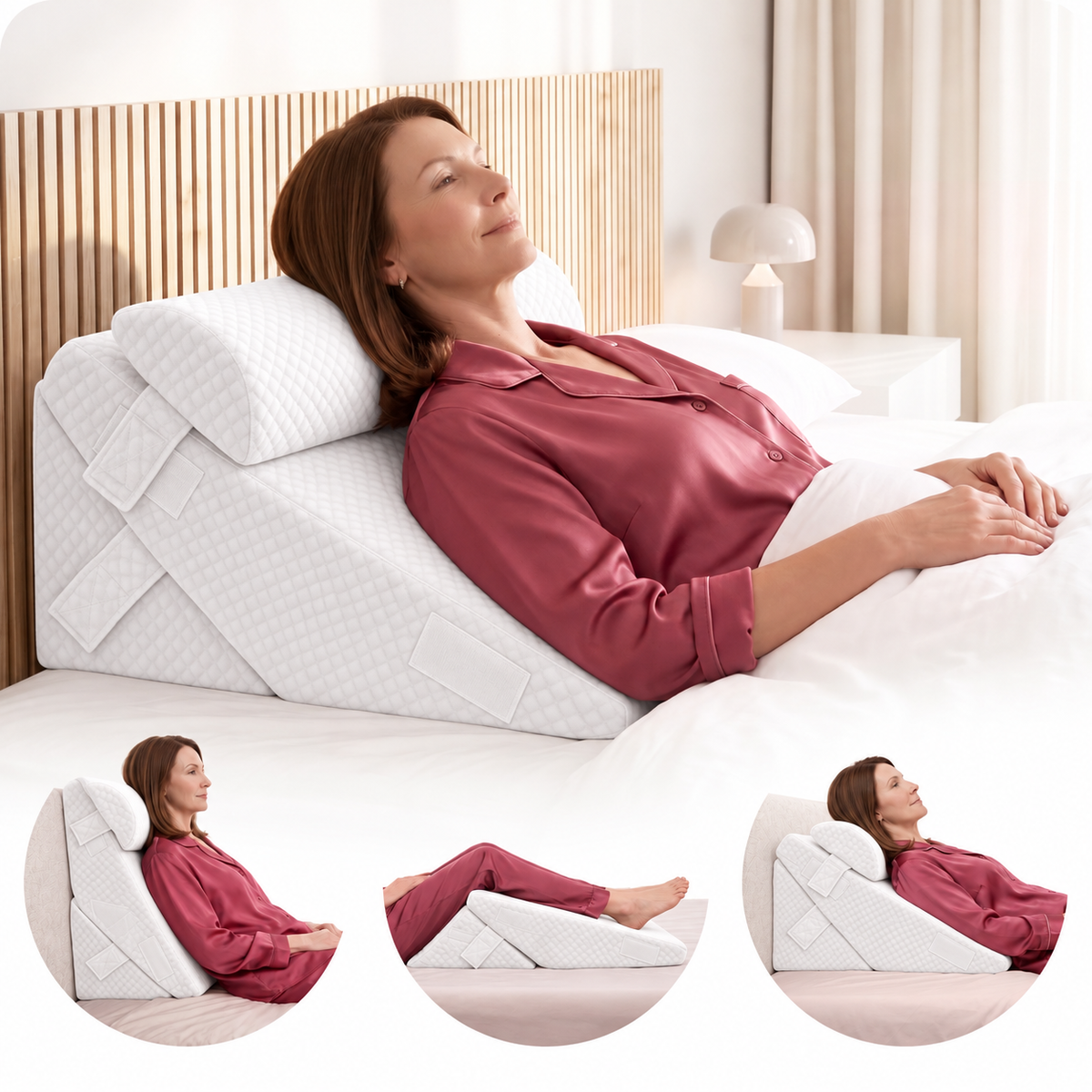 Lunix LX6 3-Piece Wedge Pillow Set for Reading, Rest and Leg Elevation, Pebble White