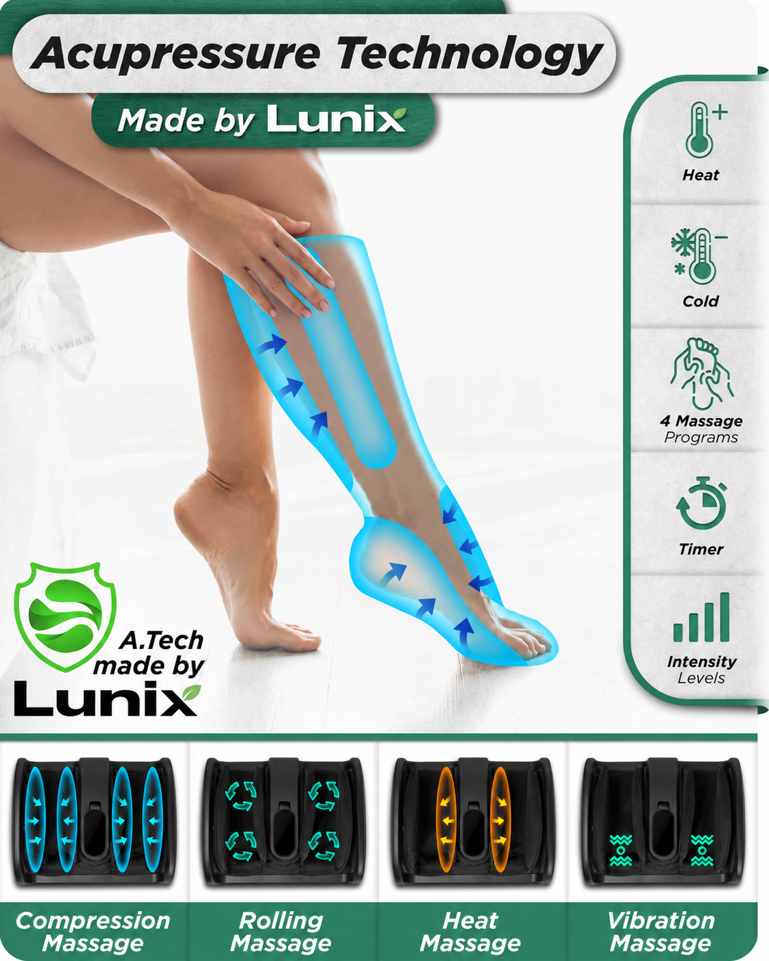 Lunix LX21 Foot and Calf Massager with Remote Control, Granite Black