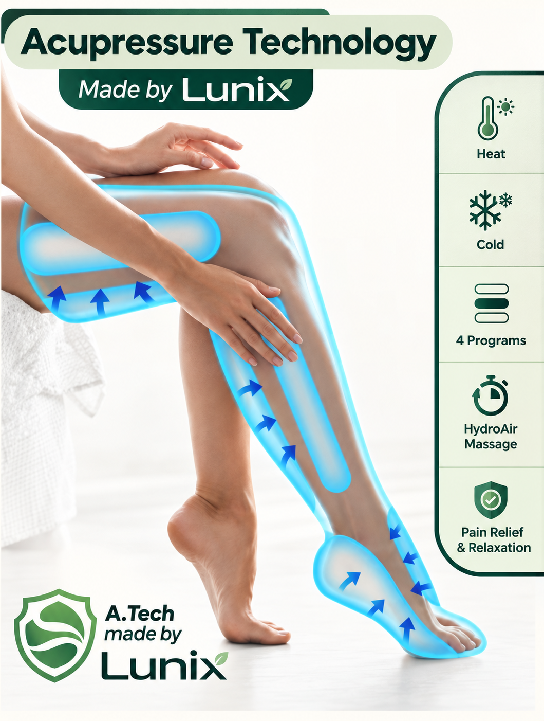 Lunix LX10 Full Leg Compression Massager with Hot and Cold Pack, Charcoal Black