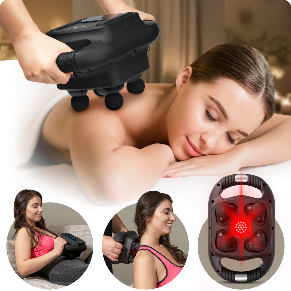 Lunix LX25 4-Head Percussion Massager with Infrared Light, Charcoal Black