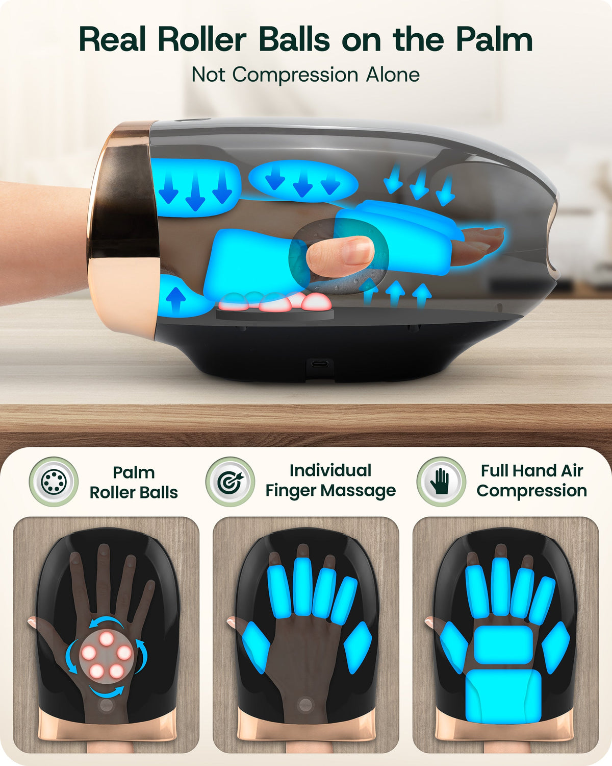 Lunix LX30 Rolling Hand Massager with Kneading, Compression and Heat, Charcoal Black