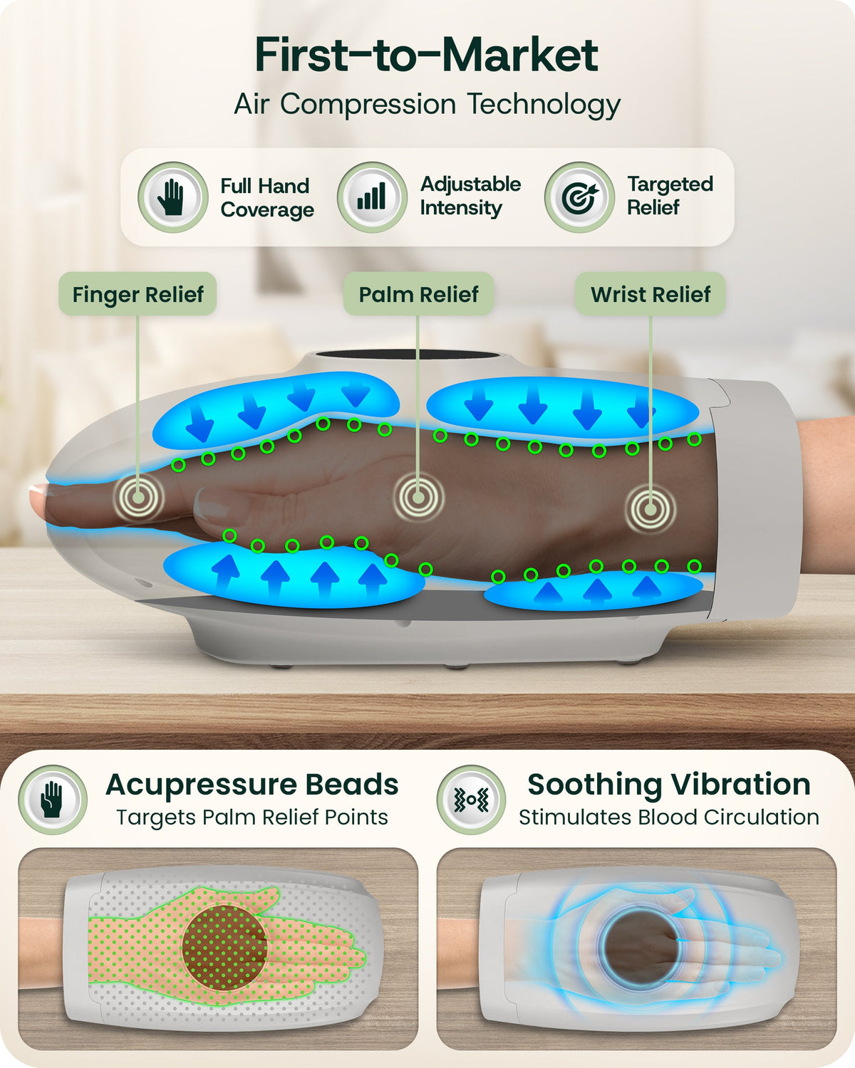 Lunix LX7 LCD Touchscreen Heated Air Compression Hand Massager, Cloud Gray