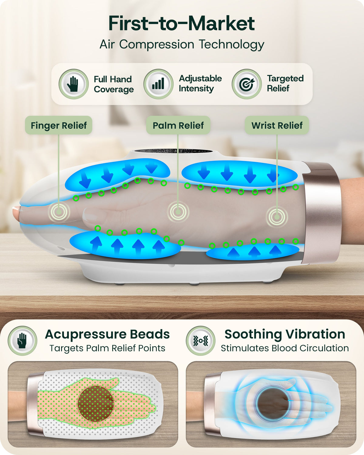 Lunix LX7 LCD Touchscreen Heated Air Compression Hand Massager, Lunar White