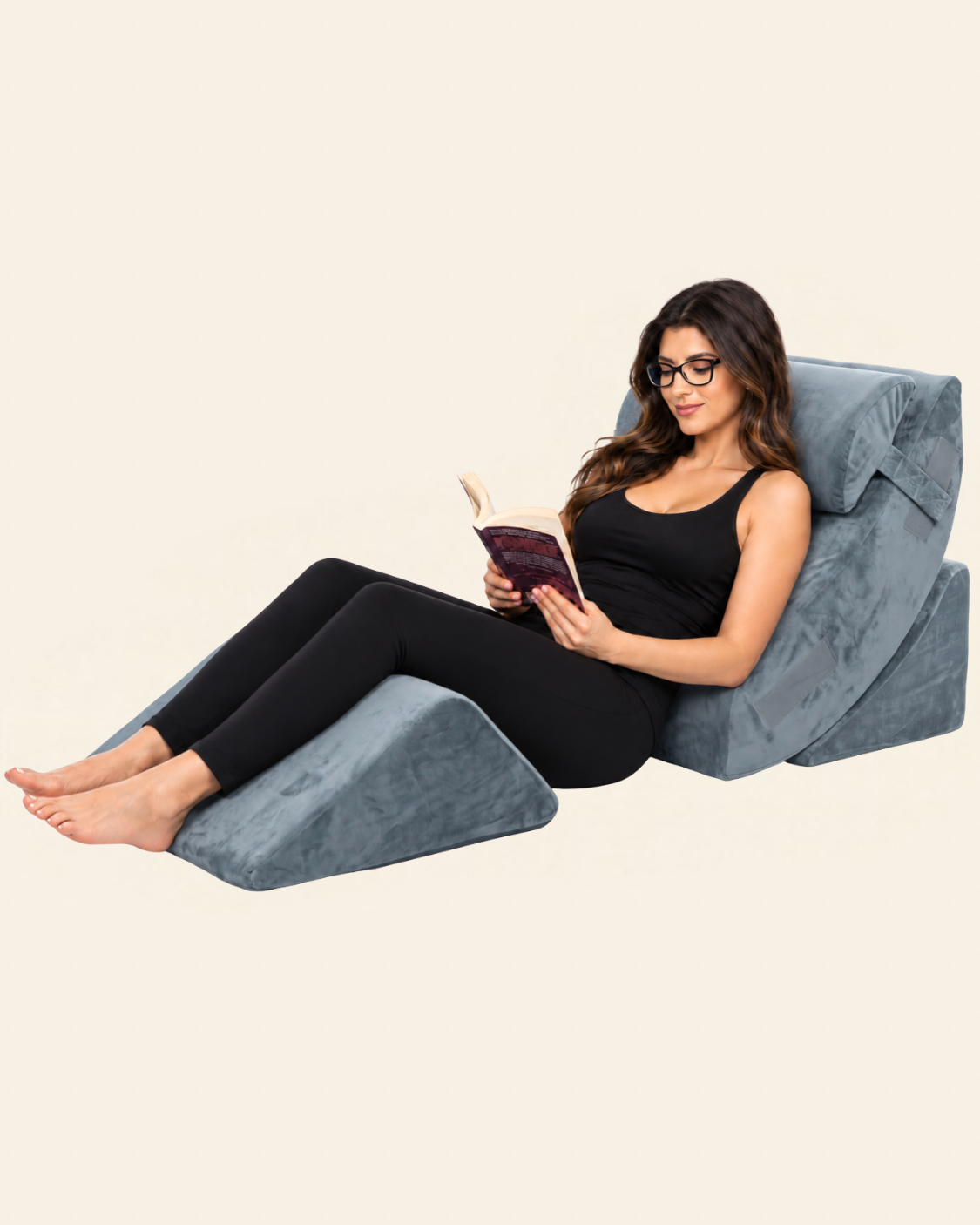 LX5 4-Piece Support for Shoulder & Upper Body Rest, Orthopedic Bed Wedge Pillow Set, Stone Navy